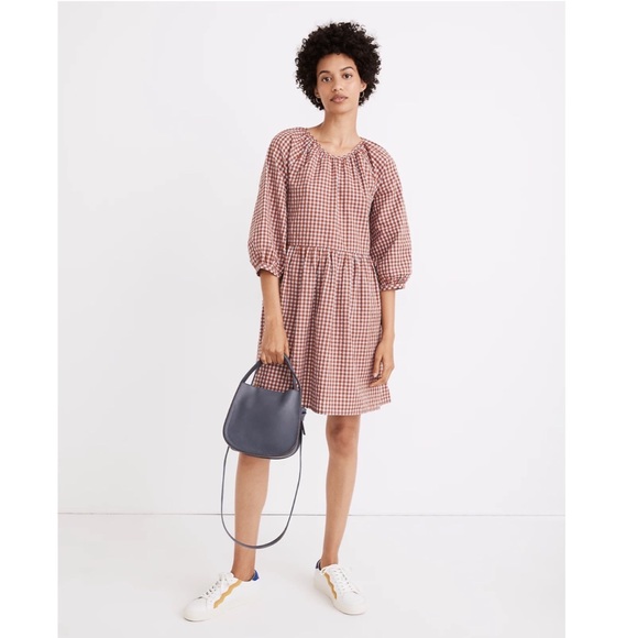 Madewell Dresses & Skirts - Madewell Gingham Seersucker Raglan Puff Sleeve Mini Dress